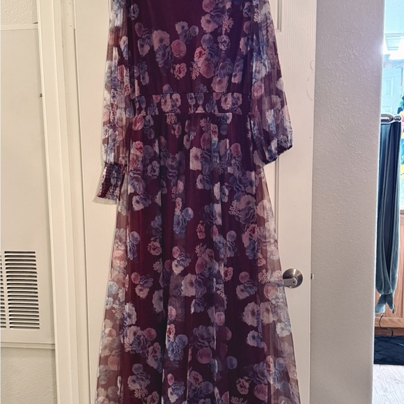 Baltic Born Burgundy and Blue Floral Long Sleeve Dress - Picture 3 of 4